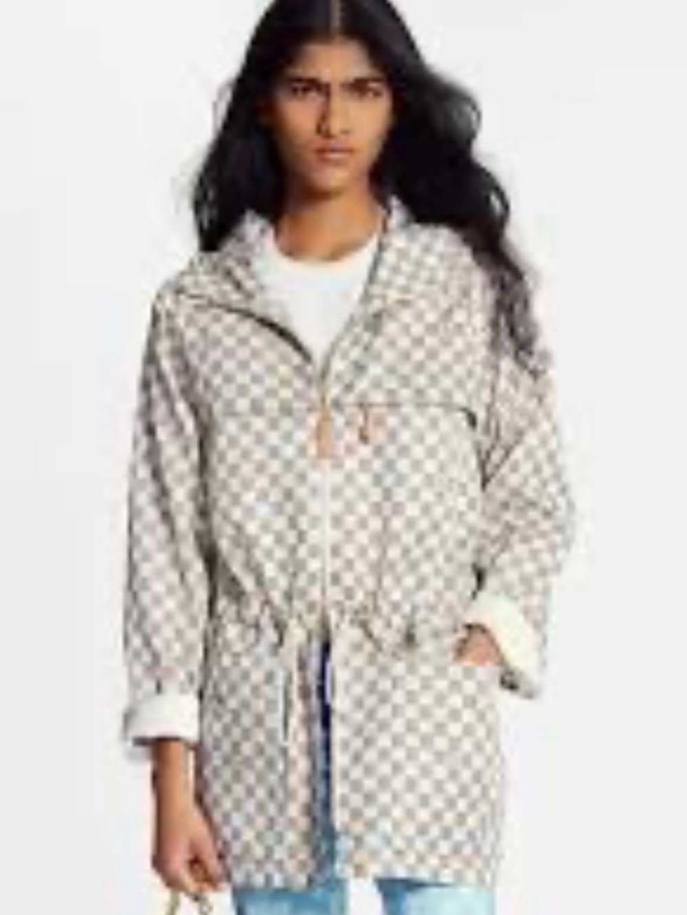 Louis Vuitton sz s sz 40 Checked Hooded Drawstring Parka Jacket - Cream Check